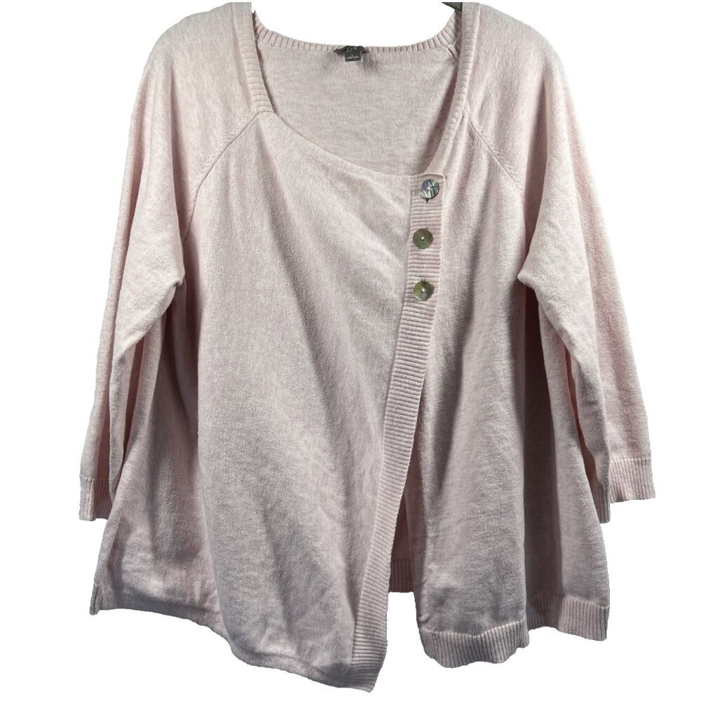 J Jill Women's Cardigan‎ L Cashmere Blend Pink 3/4 Sleeves Asymmetrical Button